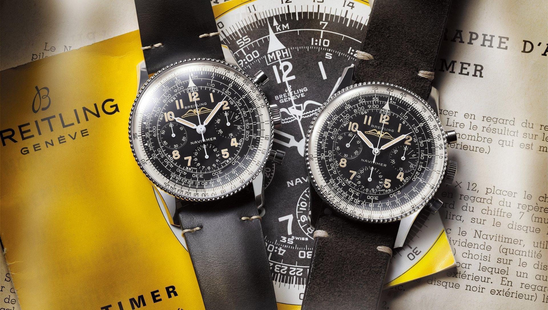 今年推出的Navitimer Ref. 806 1959復刻版,除了機芯、防水和Super-LumiNova®塗層的使用之外,其他幾乎都和原版如出一徹。圖左為新版、右為原版。