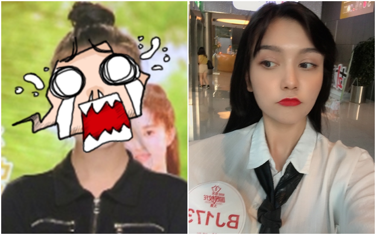 蘇比目前參加國民校花大賽當練習生，不過她在28日比賽現場被拍到的照片（左），與美照並不相符，被質疑照片修很大。（翻攝自微博）