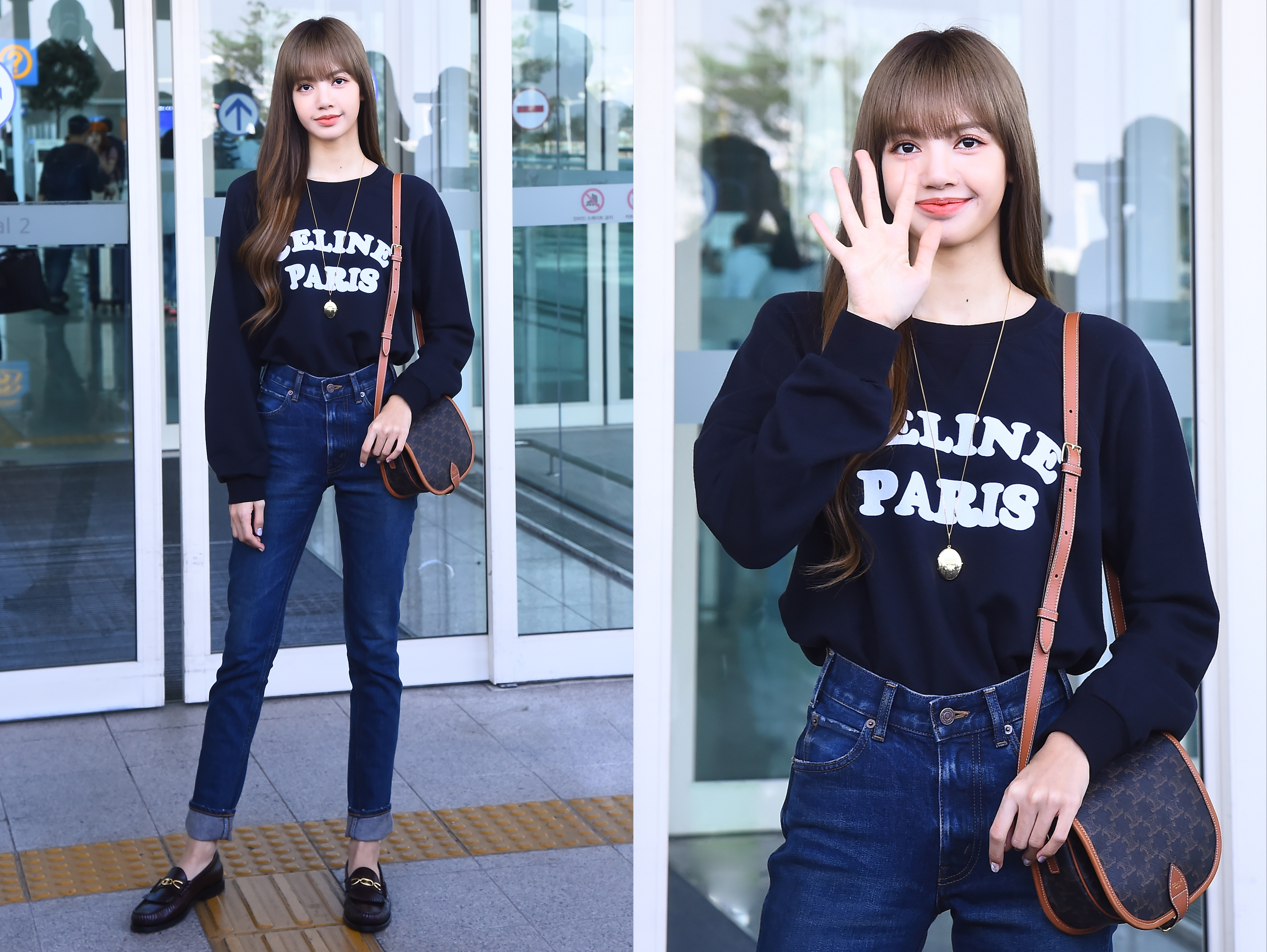 Lisa從韓國搭機前往巴黎看秀，清新的鄰家氣息，就像一般女孩搭機會搭配的造型，讓人感覺不做作，整套CELINE都想買下來！（CELINE提供）