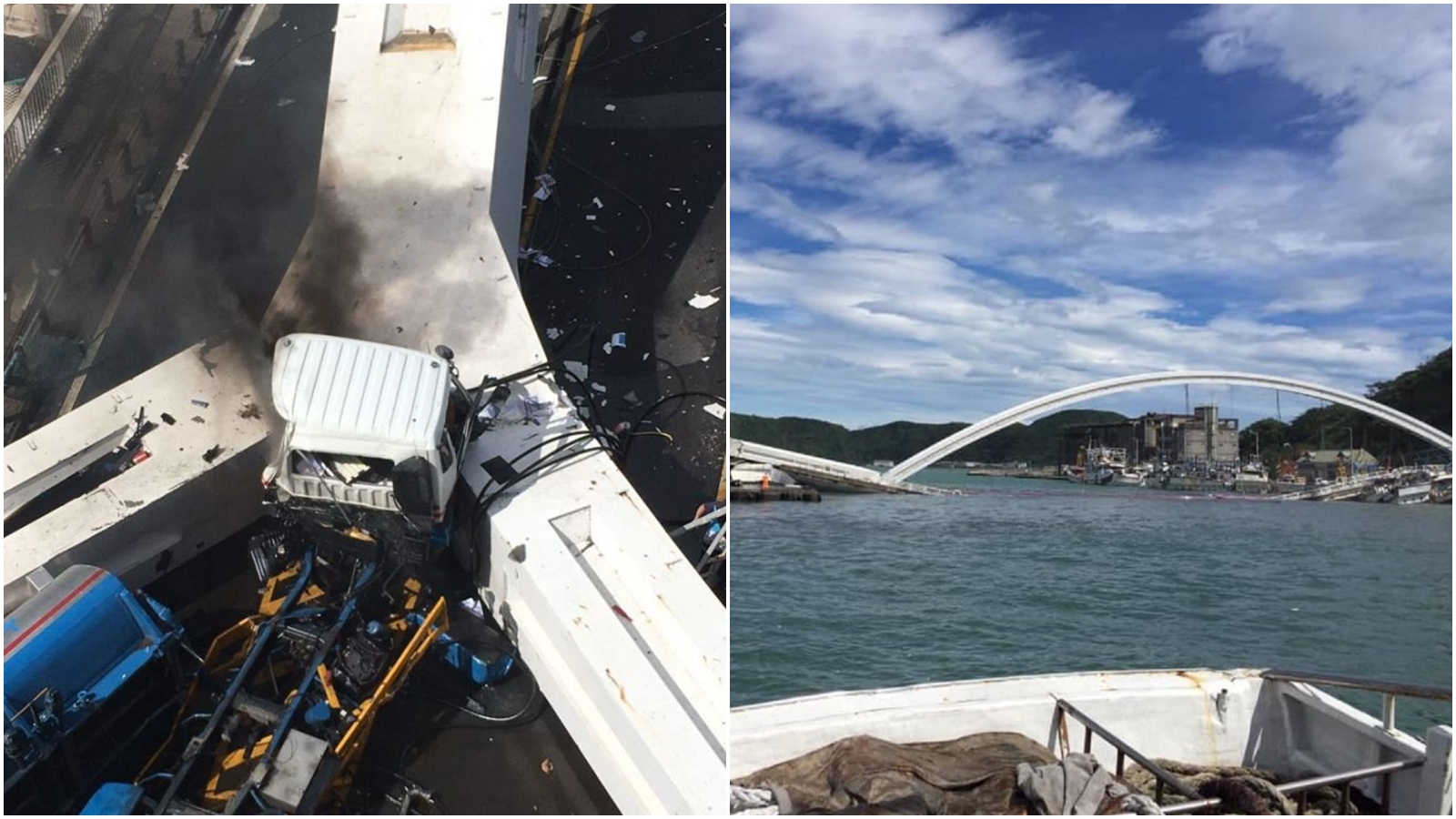 宜蘭南方澳跨海大橋今突然斷裂，遭成多人受傷。（合成圖，翻攝臉書美麗蘇澳VS南方澳）