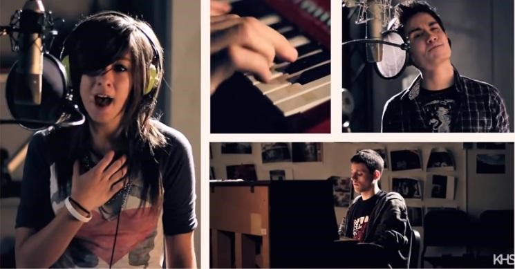 Kurt(右下)2010年與Sam Tsui(右上)、Christina Grimmie(左)合作重製Nelly〈Just A Dream〉影片大受歡迎。(翻唱自Kurt YouTube)