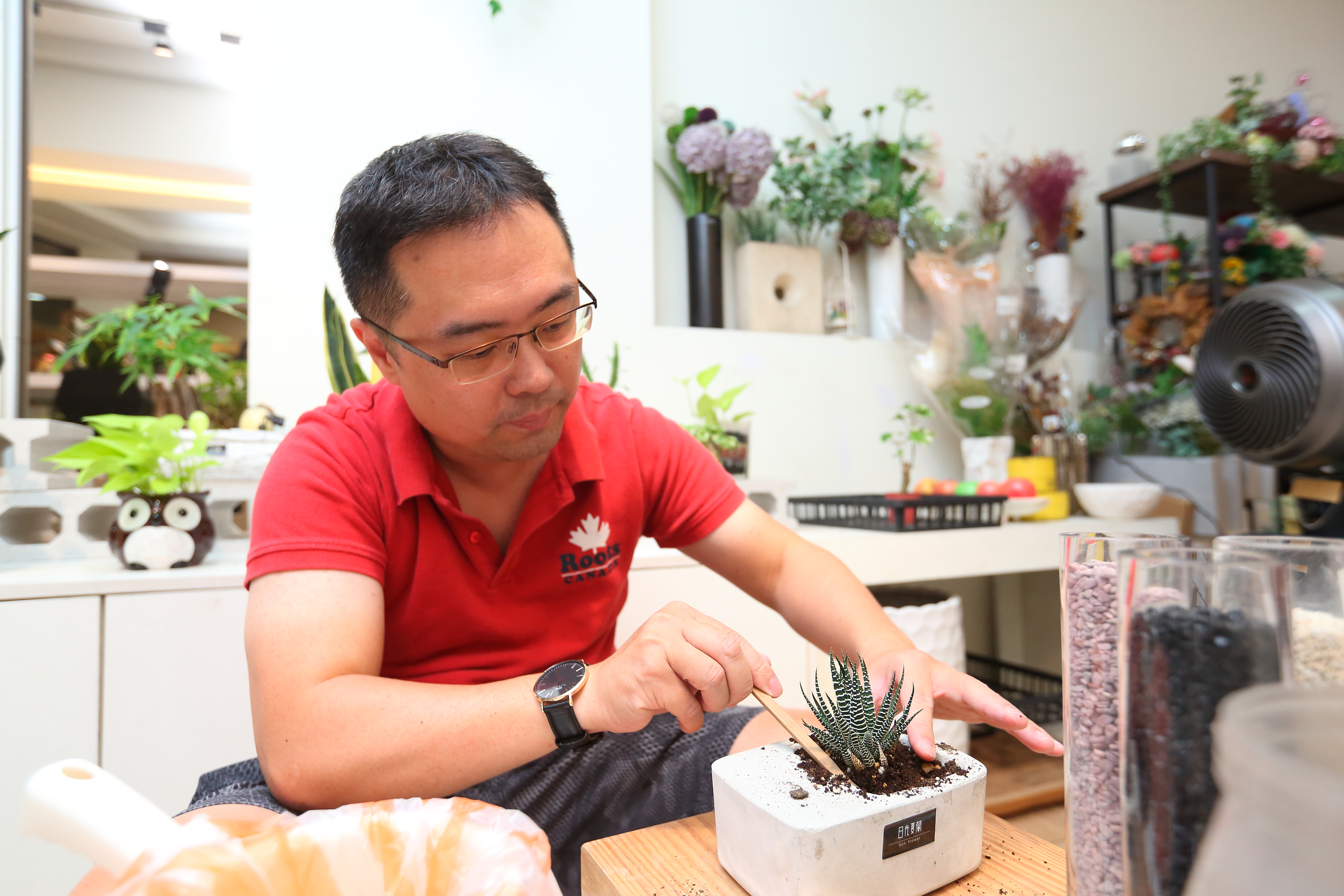 戴成霖說，種多肉植物是他排解雜緒、重新調整投資步伐的方式。