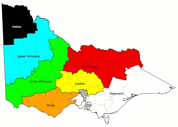澳洲維多利亞州開放合法捕殺袋鼠的7大區域。(翻攝自agriculture.vic.gov.au)