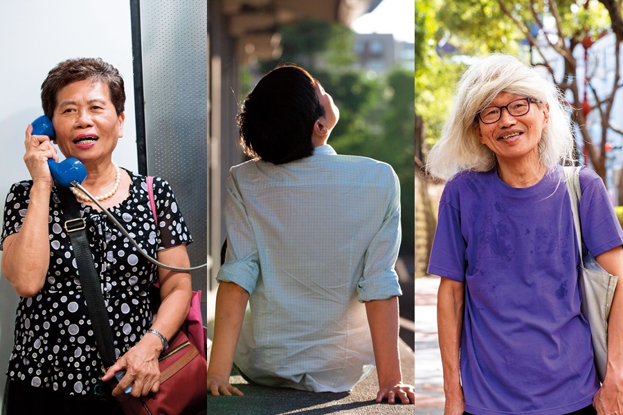退休法官鄭麗燕（左起）不用手機，很會找公共電話，不覺得有何不便。外星人不用手機，不願隨時待命；低調害羞的她受訪時要求匿名，不願被家人和路人認出。李幼鸚鵡鵪鶉小白文鳥投注一生於觀影和寫影評，生活簡樸，從未辦過手機。
