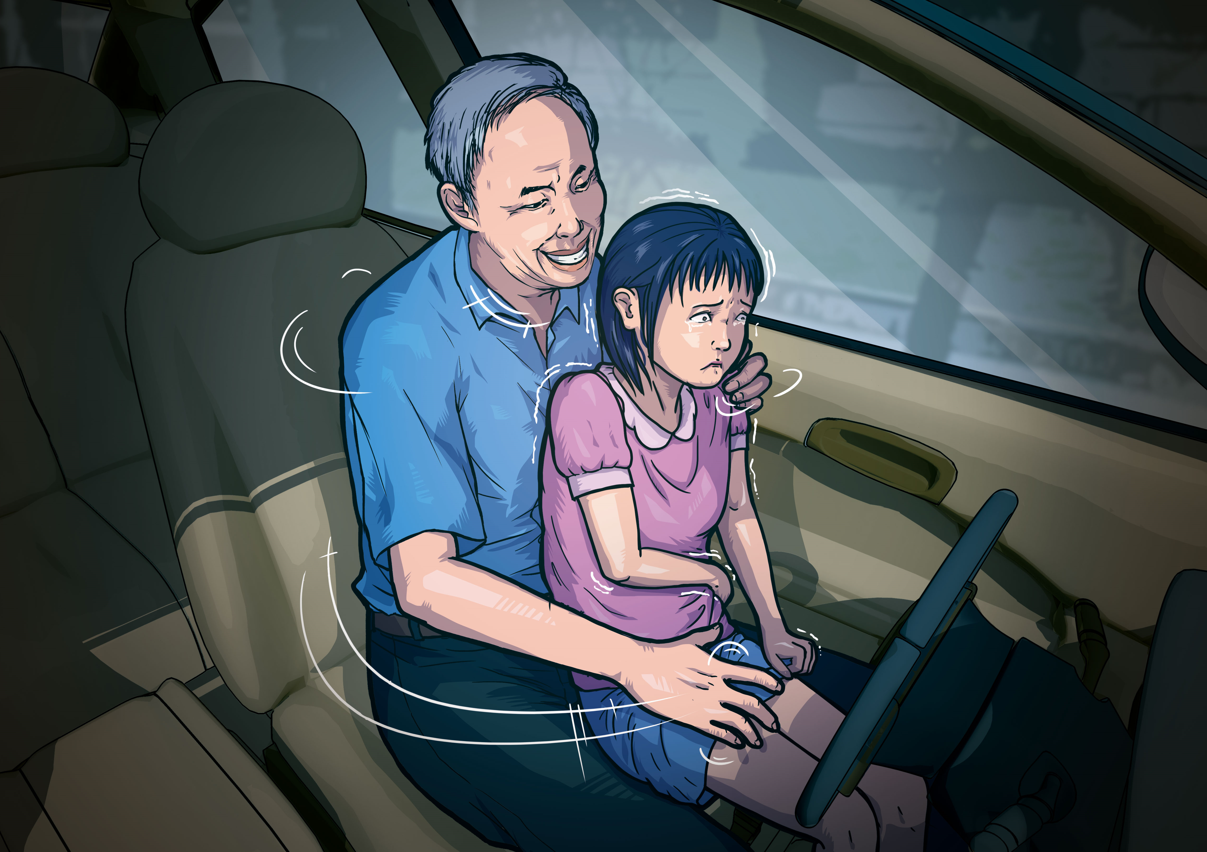余姓長老以送小雲回家為由，在車上猥褻小雲。（圖為示意畫面）