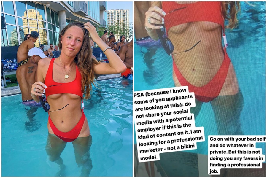 24歲Emily Clow的比基尼照，被應徵的公司惡意截圖還PO上網。（翻攝自Emily Clow推特與IG）