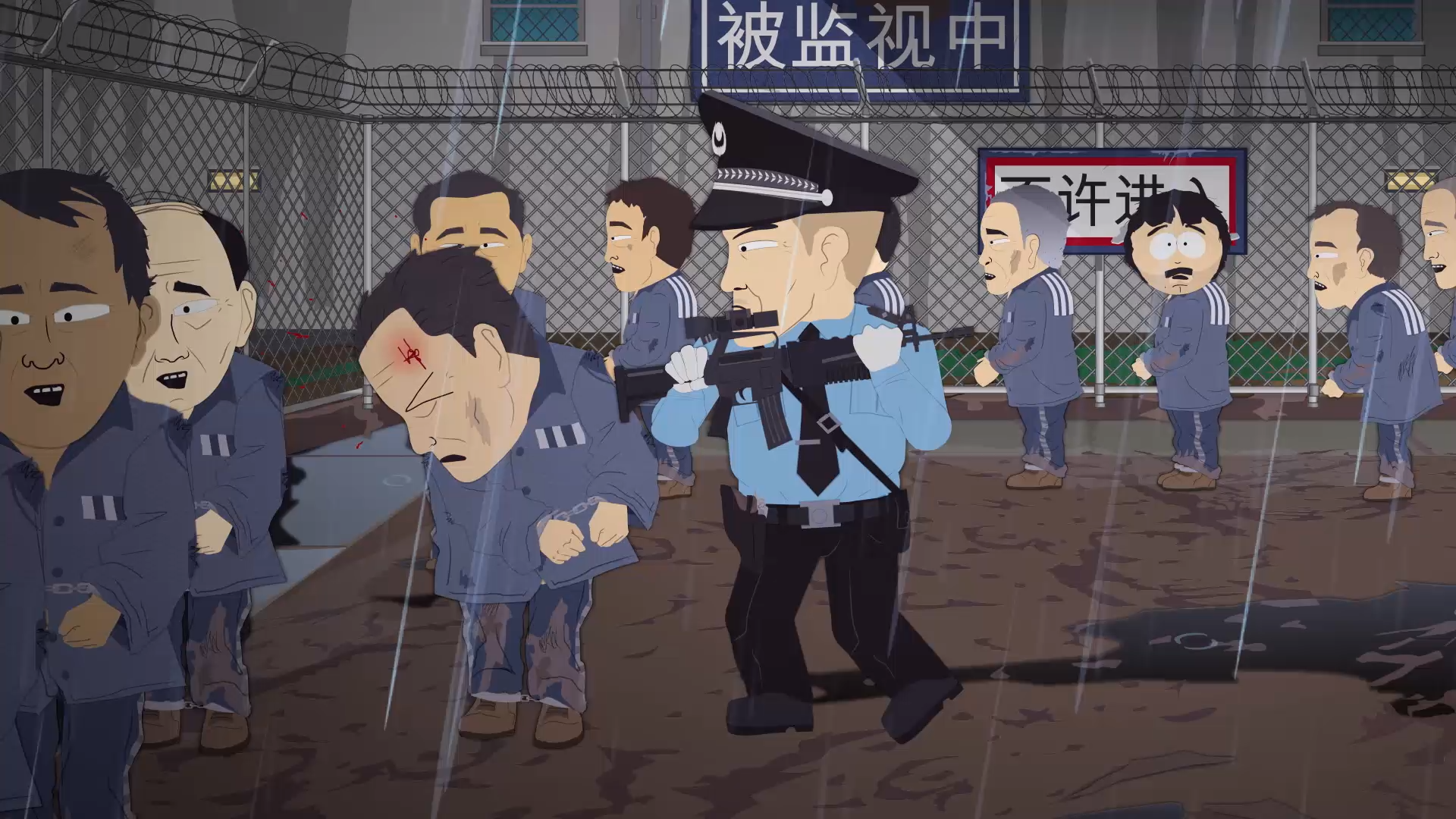 看到警察拿槍柄毆打「囚犯」，有滿滿的香港既視感。（翻攝 southpark.cc.com）