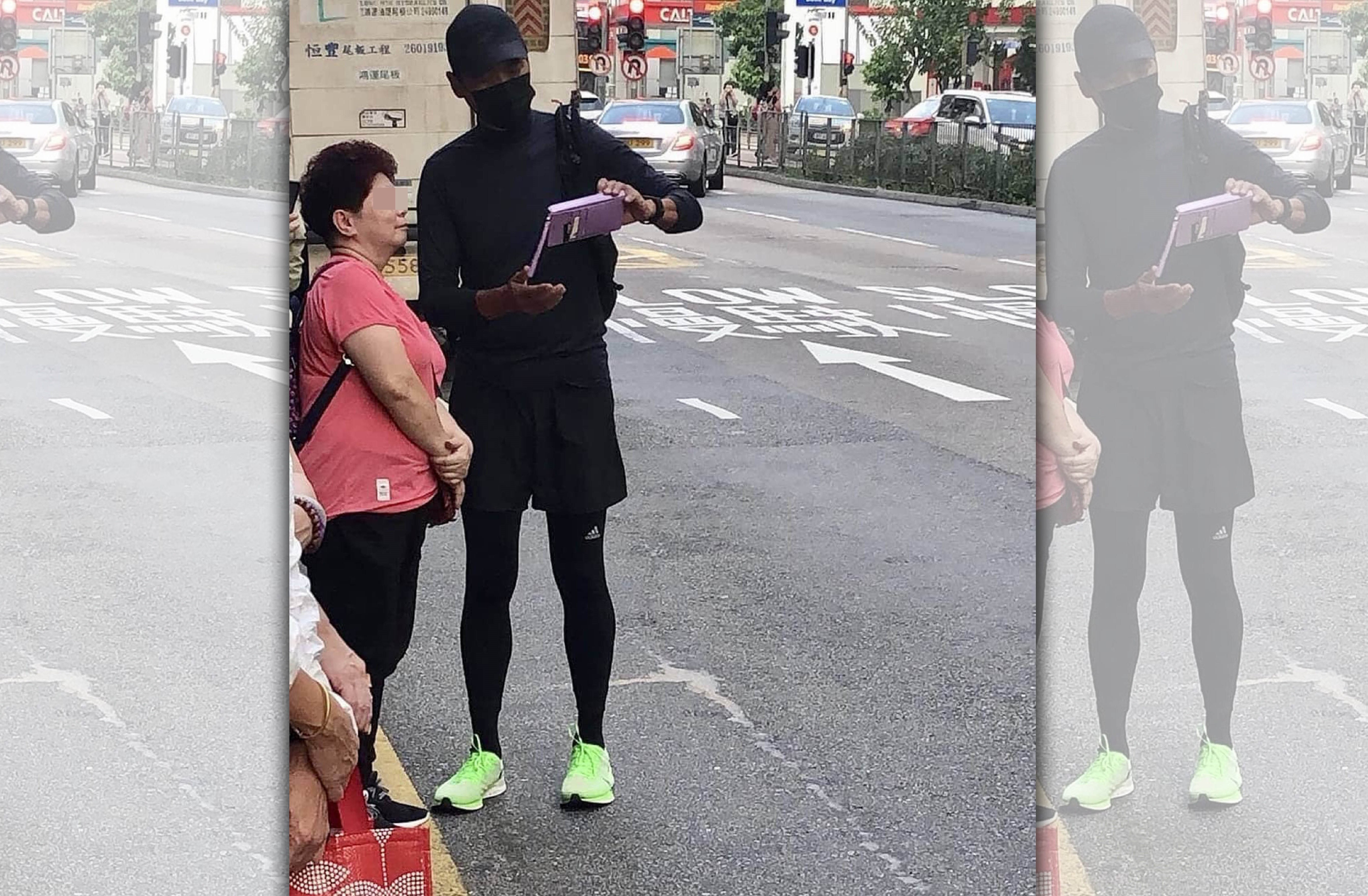 香港影帝周潤發被民眾捕捉到一身黑衣黑褲黑帽，還戴著黑口罩上街的模樣。（翻攝自hiromiluv IG）