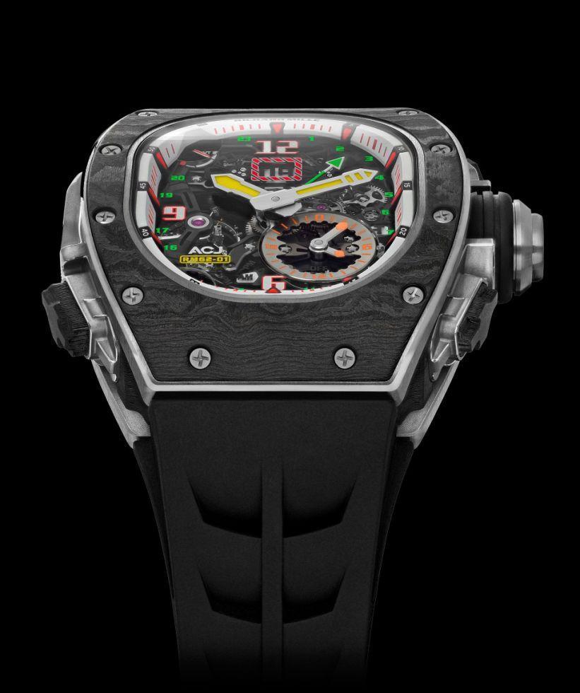RM 62-01 ACJ陀飛輪鬧鈴錶,錶徑42 x 49.94mm、鈦合金及Carbon TPT®材質錶殼、限量30只