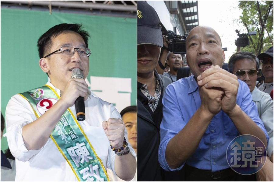 民進黨高雄市議員陳致中(左圖)爆料韓國瑜(右圖)將在14日或15日起請假,落跑市政總質詢。