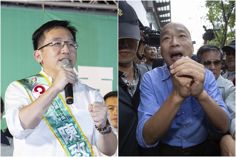 民進黨高雄市議員陳致中（左圖）爆料韓國瑜（右圖）將在14日或15日起請假，落跑市政總質詢。