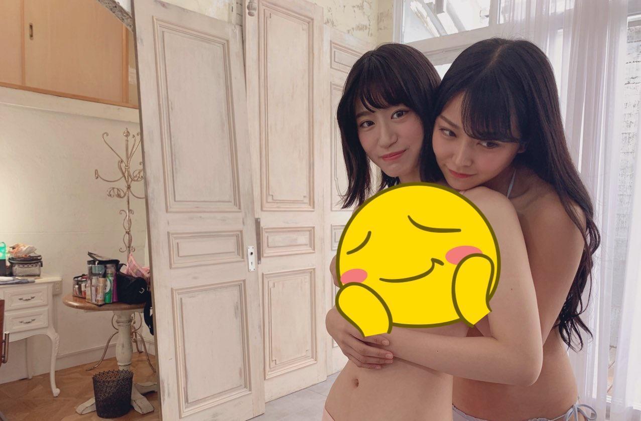 NMB48成員白間美瑠與上西怜一起拍寫真。(翻攝自白間美瑠推特)