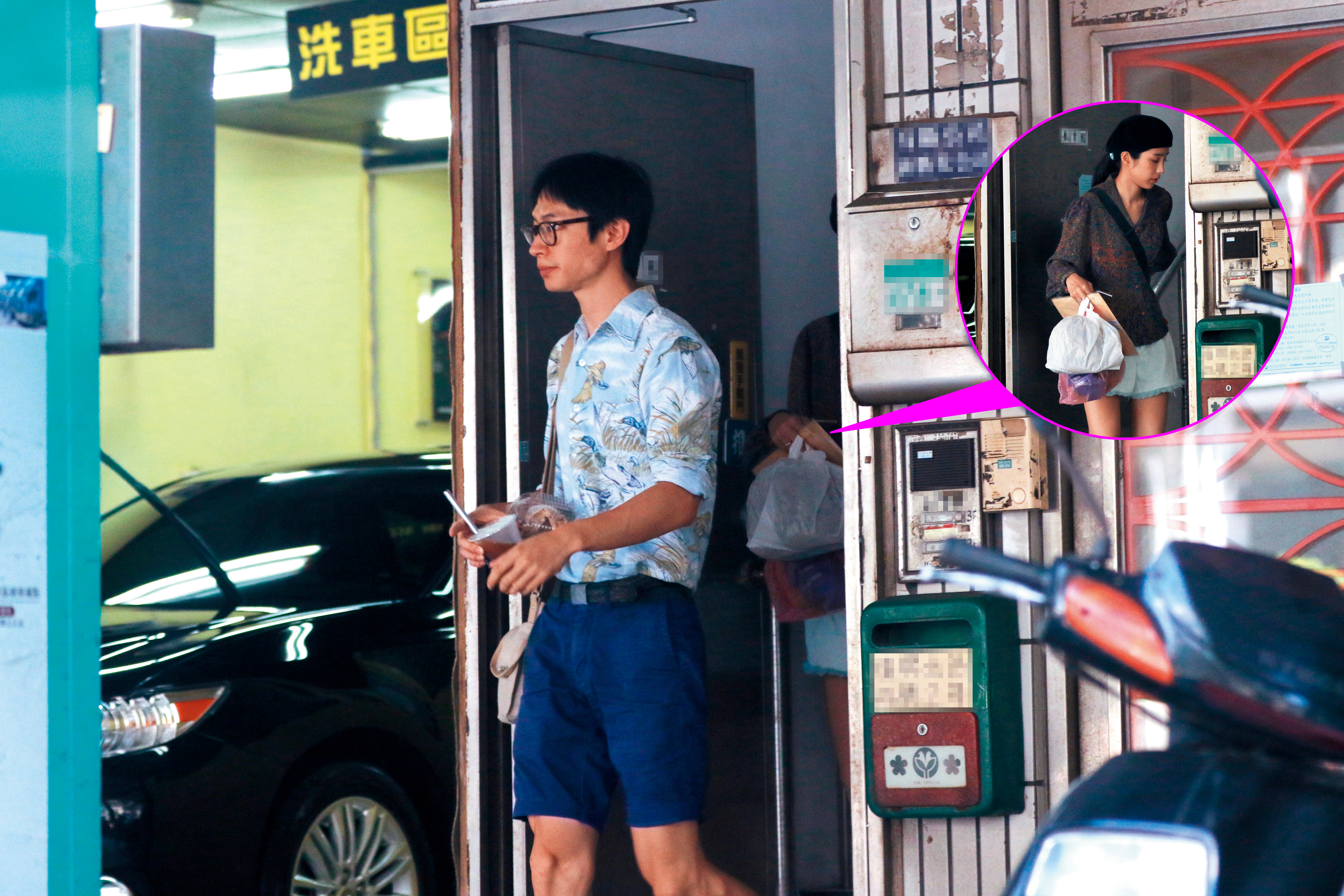 黃河打扮整齊從温貞菱家走出，女方則走在後面，這對情侶一向都是一前一後行動。