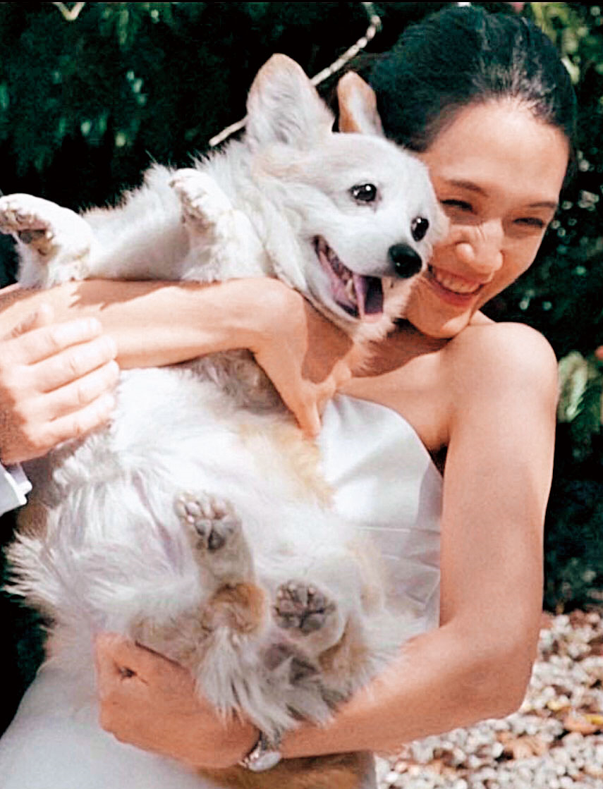 連詠心與雷明思都是愛狗人士,她的愛犬「Q比」,還曾一起入鏡拍過婚紗照。(翻攝臉書)