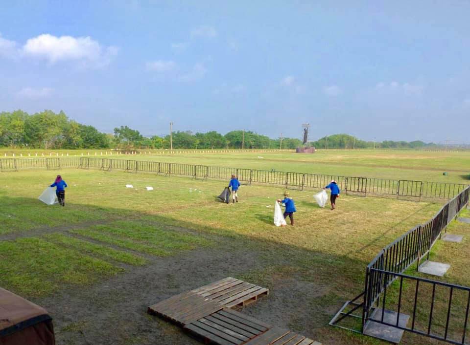 潘孟安早上貼出河濱公園持續由清潔人員巡視做整理。（翻攝潘孟安臉書）