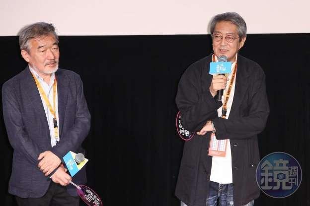 開幕片《火口的二人》導演荒井晴彥(右)與製片。