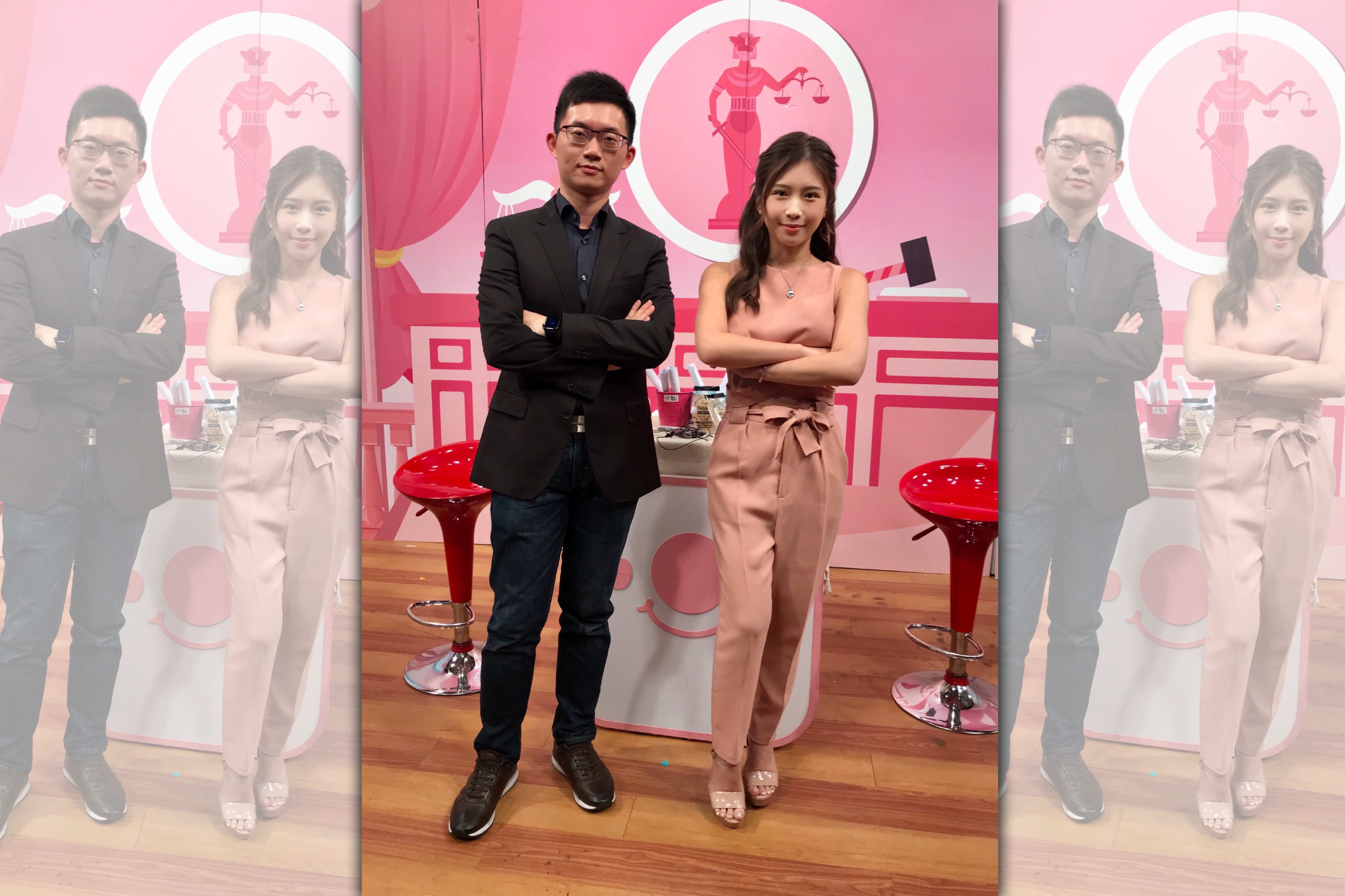 雞排妹（鄭家純）17直播節目《學姊受不了》，本集節目邀請到網路紅人視網膜（陳子見）到場對談。（《學姊受不了》提供）