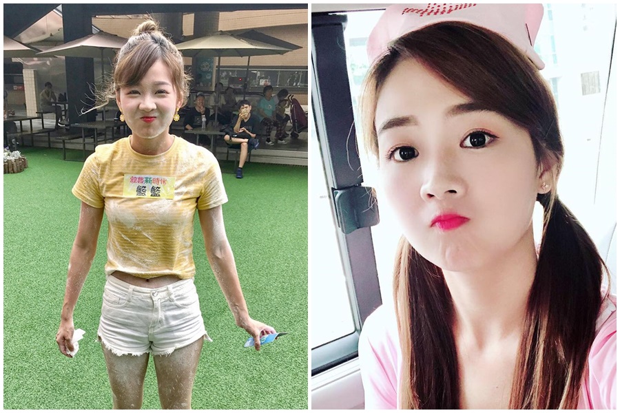 籃籃上《綜藝新時代》未躲開雲霄飛車滑下後噴出的大水花，上演全身濕背秀。（翻攝自籃靖玟（籃籃）臉書）