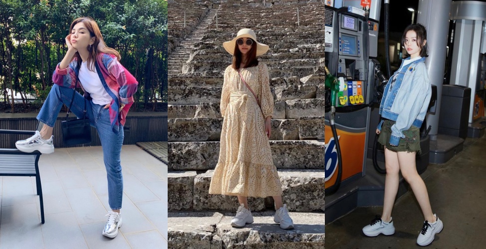（左起）Ella、阿Sa與張靚穎都選擇HOGAN Maxi Active系列鞋款讓自己長高變長腿妹。（迪生提供）