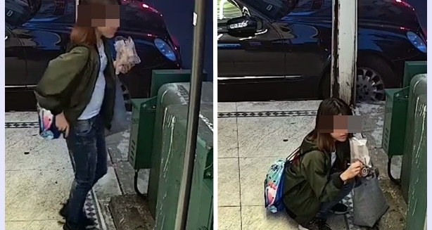 短髮清秀妹子在東區巷子中當街脫褲子解放。（翻攝自爆料公社）