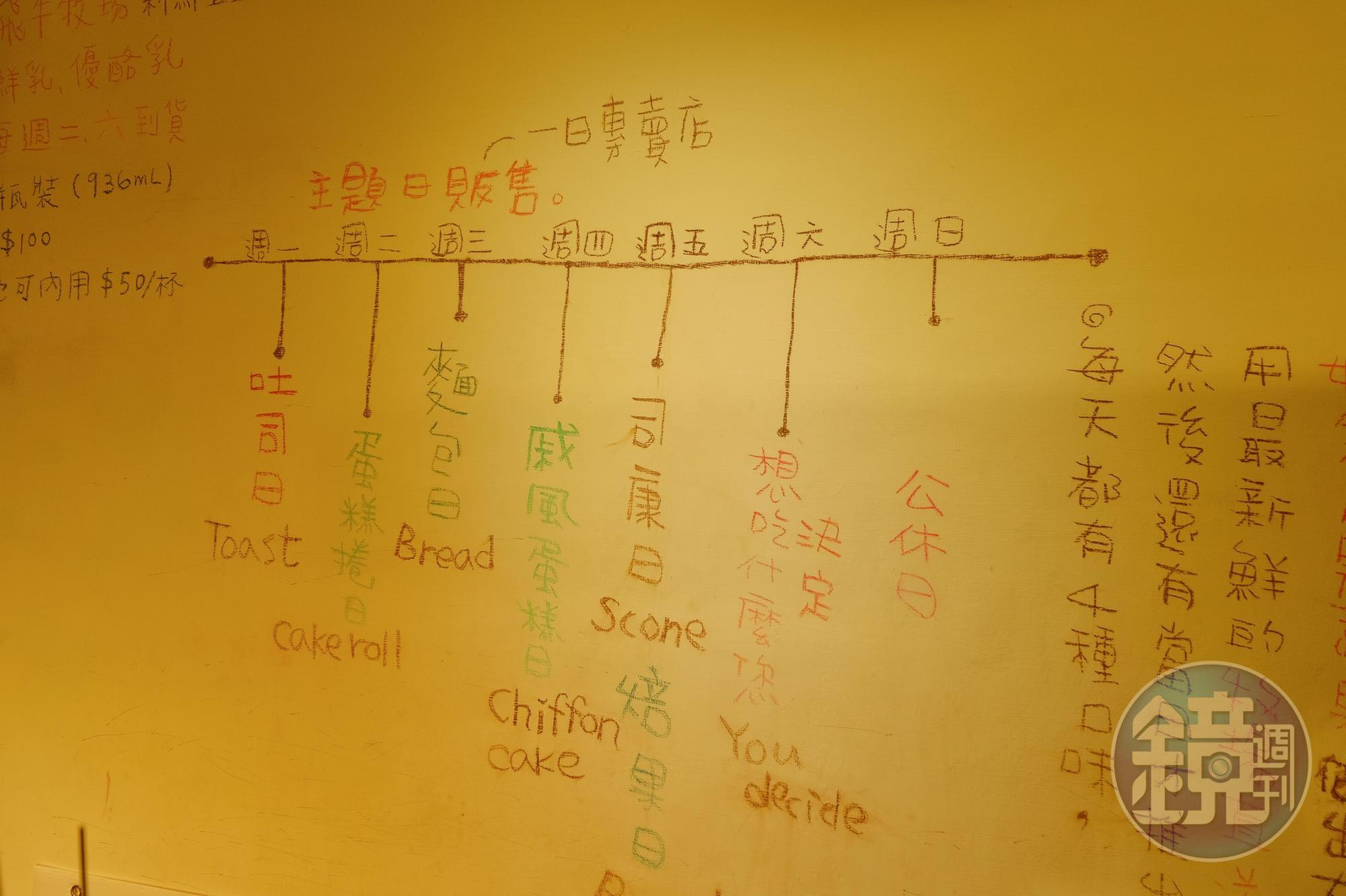 每天都有不同主題日，吐司、蛋糕卷、司康、焙果輪番登場。