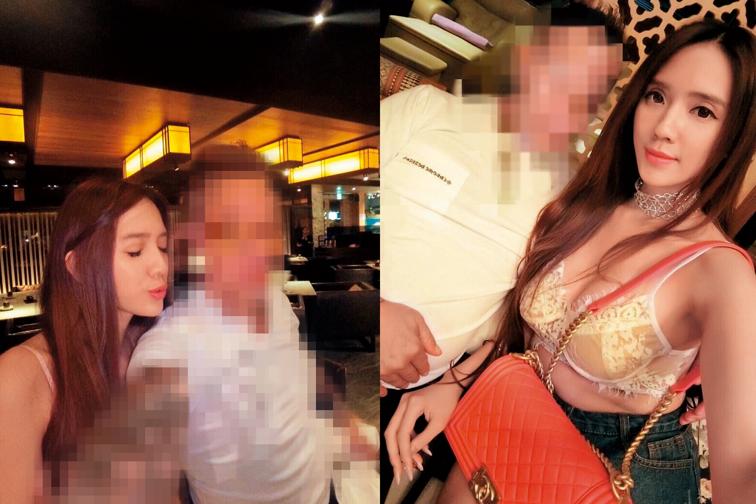 翁子涵曾和馬來西亞富商交往2年，當時她上身僅著內衣、揹著名牌包。（讀者提供）