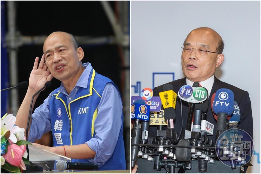 高雄市長韓國瑜（左圖）今（15日）正式向市府請假投入總統大選，行政院長蘇貞昌（右圖）批韓違背對高雄市民的承諾。（本刊資料照）
