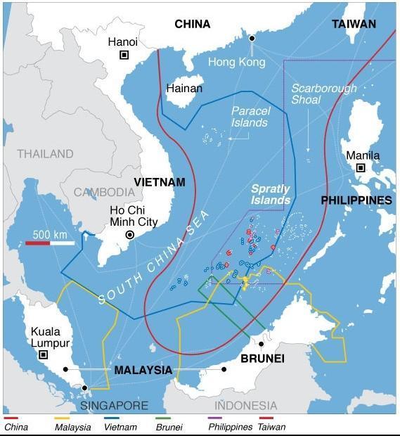 周邊國家對南海的主權聲索。(翻攝自wikipedia)
