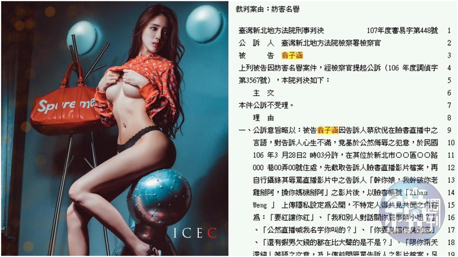 翁子涵還被告過妨害名譽。（合成圖，翻攝翁子涵臉書、讀者提供）