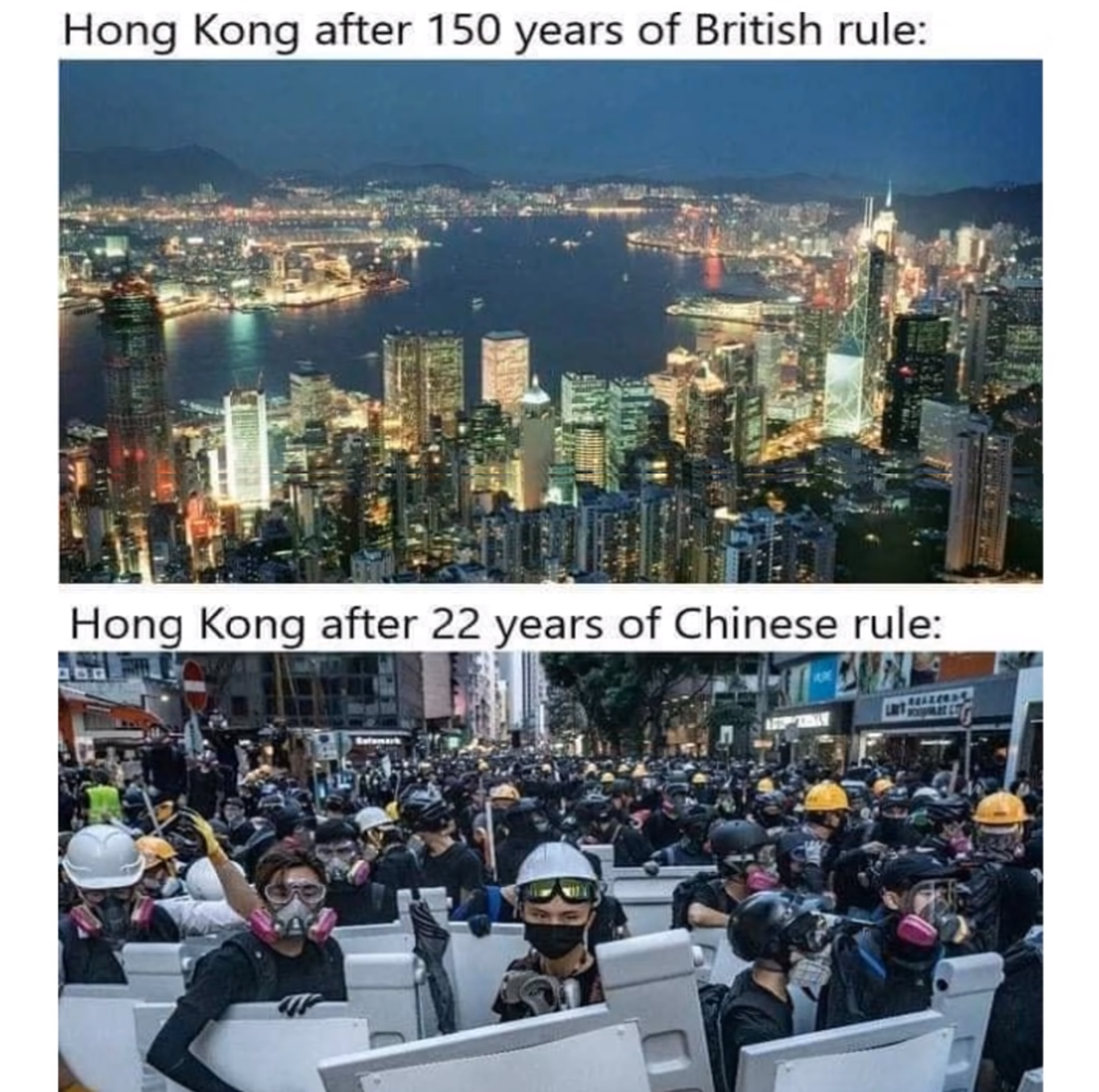 英國統治 150 年的香港,和中國統治 22 年後的香港。