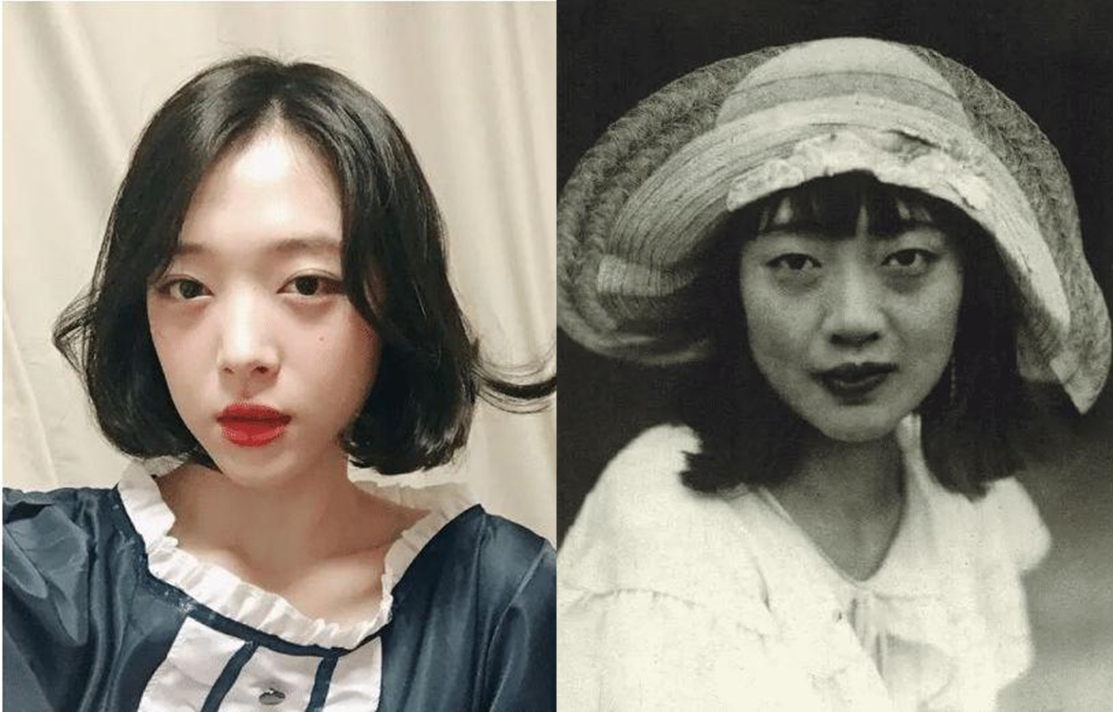 韓國前女團f(x)成員雪莉（Sulli）神似中國最後一位皇后婉容。（左圖翻攝自雪莉IG，右圖翻攝自維基百科）