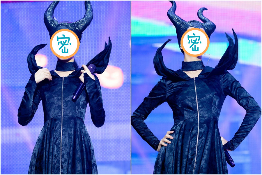 子瑜在TWICE出道4週年兼萬聖節見面會扮成黑魔女，神還原電影造型。（翻攝自推特）