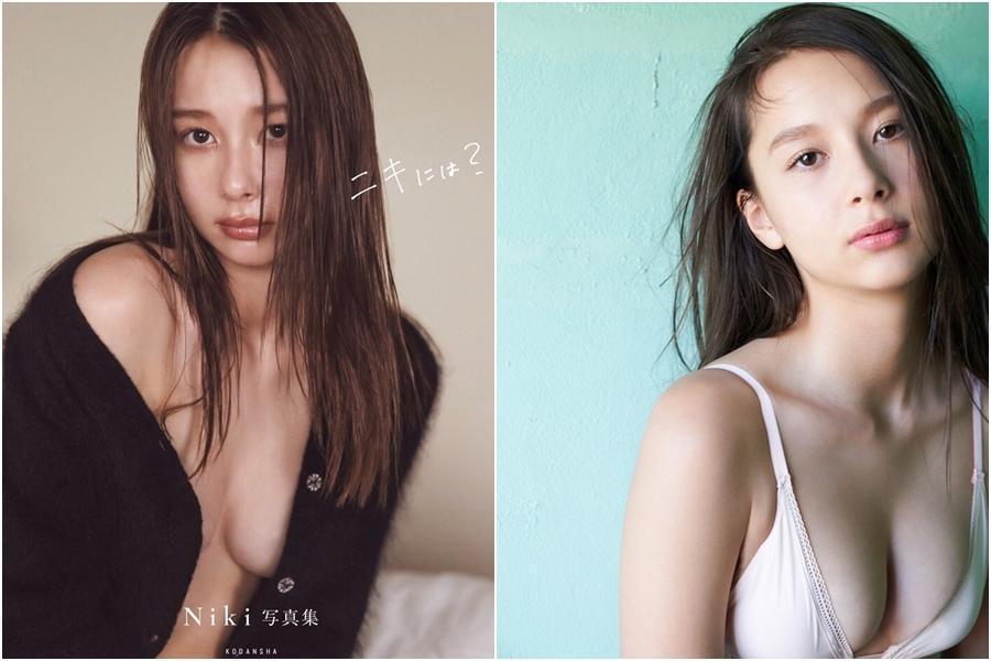 美日混血女模丹羽仁希（Niki）中空上陣拍攝寫真集新封面，展現性感魅力。（翻攝自Niki推特）