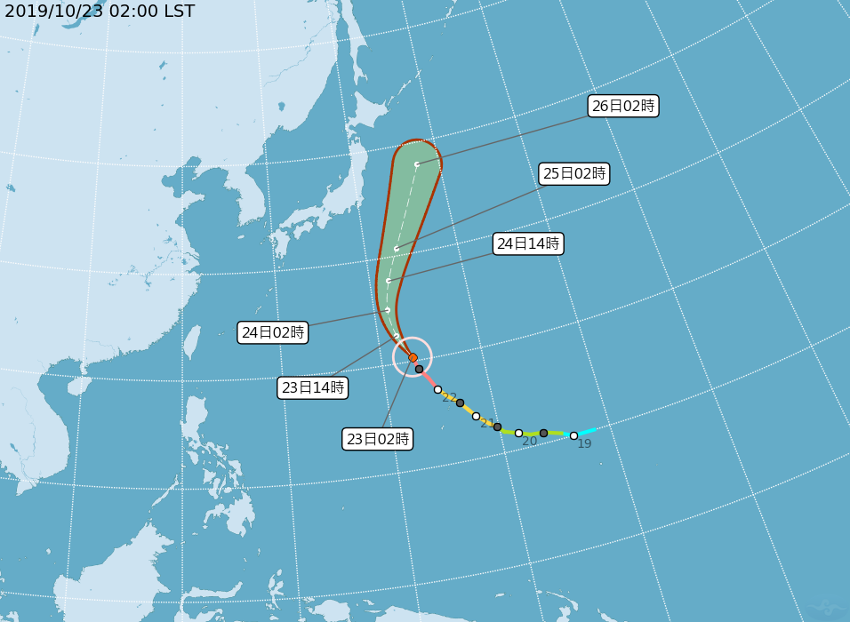 氣象局預估強颱博羅依將持續往北移動,對台灣沒有影響。(氣象局提供)