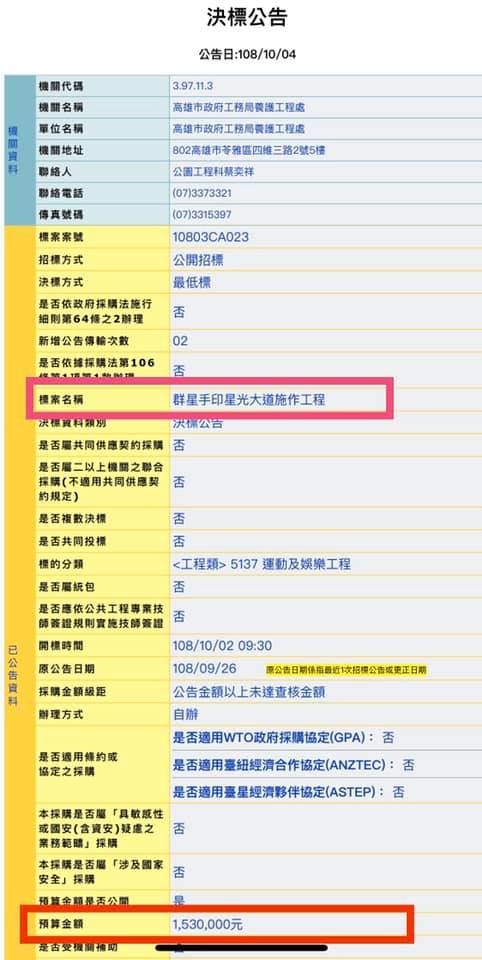 高市府編列153萬元預算,將在愛河邊河東路,設立「群星手印星光大道」,讓高雄市議員鄭孟洳痛批「浪費公帑」。(翻攝自高雄市議員鄭孟洳臉書)
