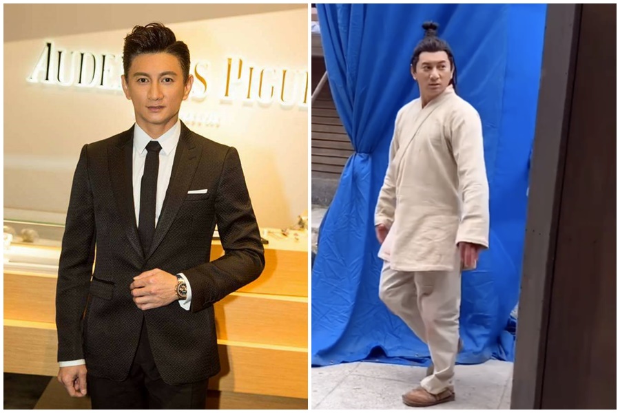 吳奇隆被拍到出現在古裝片場，但身材疑似已經大不如前。（翻攝微博）