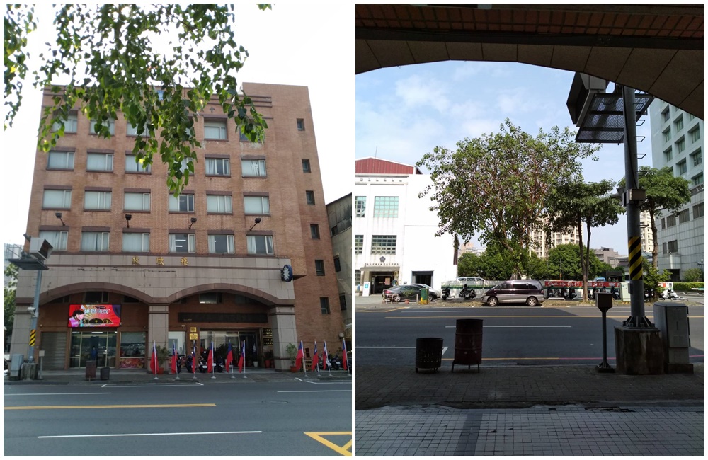 韓國瑜競選總部的大門正對一棵大樹，形成頂喉煞。（翻攝畫面）