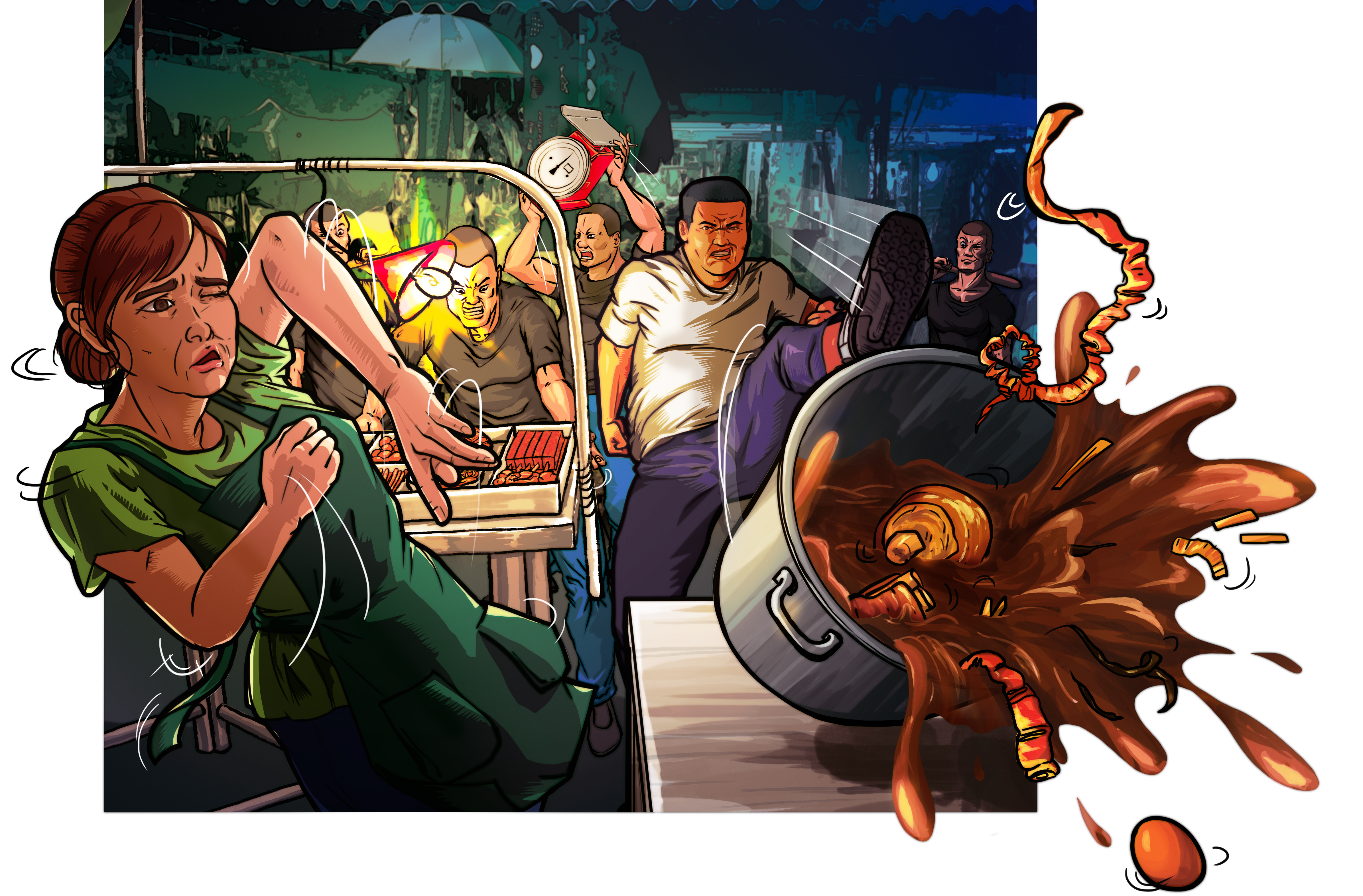 郭明豪等人聲稱是黑幫「黑人家族」成員，強索租金，率眾掀攤，使攤商心生畏懼。