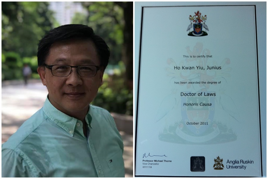 香港建制派立法會議員何君堯遭英國大學撤銷榮譽法學博士學位。（左圖翻攝自何君堯臉書、右圖翻攝自網路／何君堯提供）