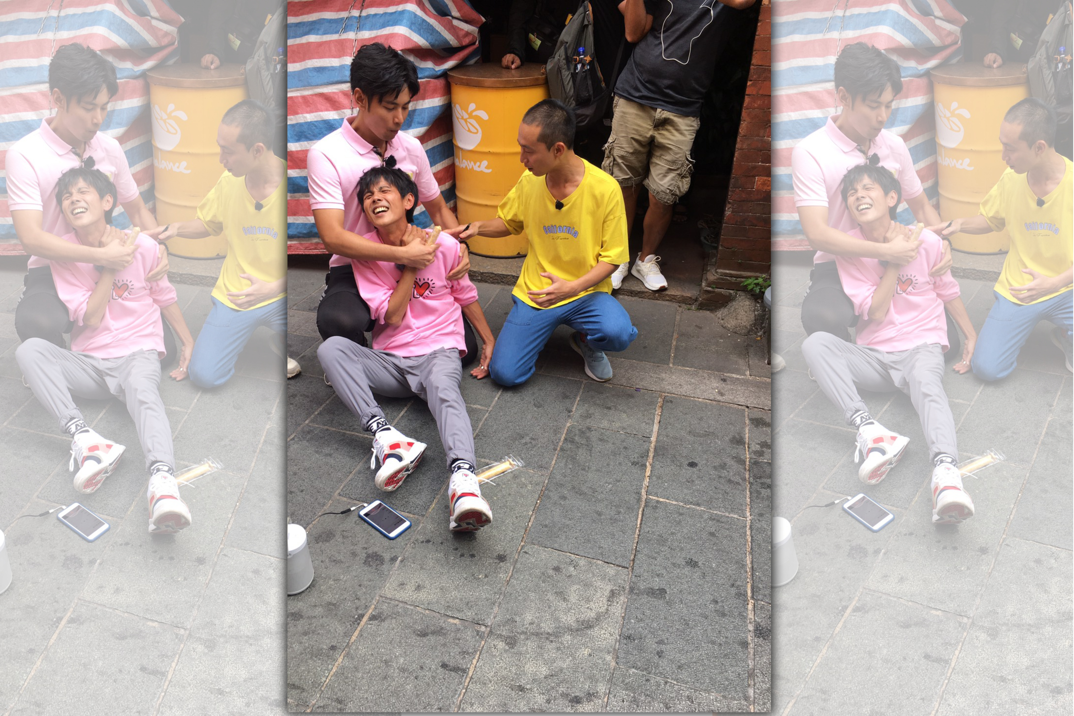 阿翔被電到倒地抽筋大喊：「好痛！謝炘昊你不要再鬧了好不好！」（民視提供）