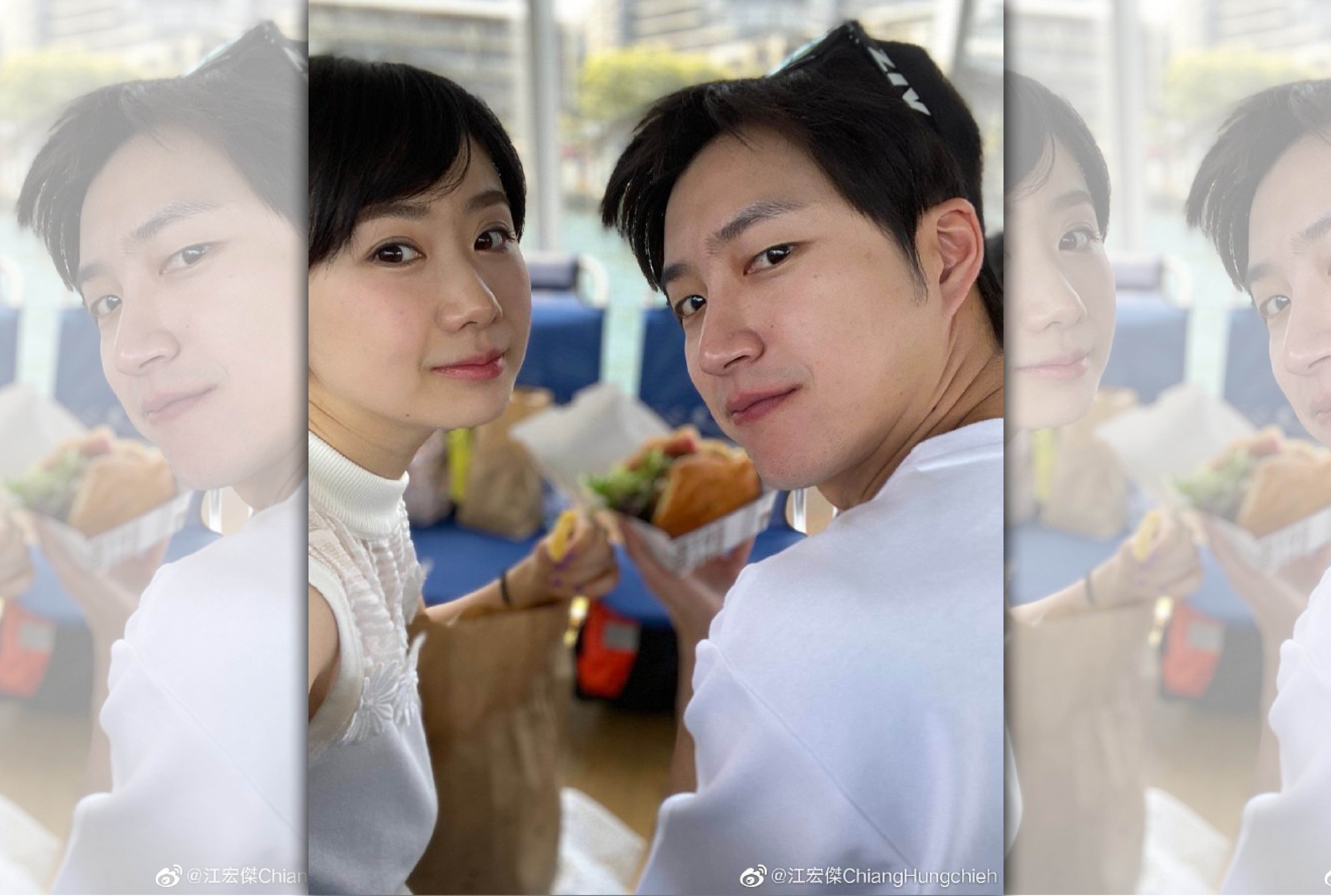 江宏傑和福原愛甜蜜自拍，兩人外型很登對。（翻攝自江宏傑微博）