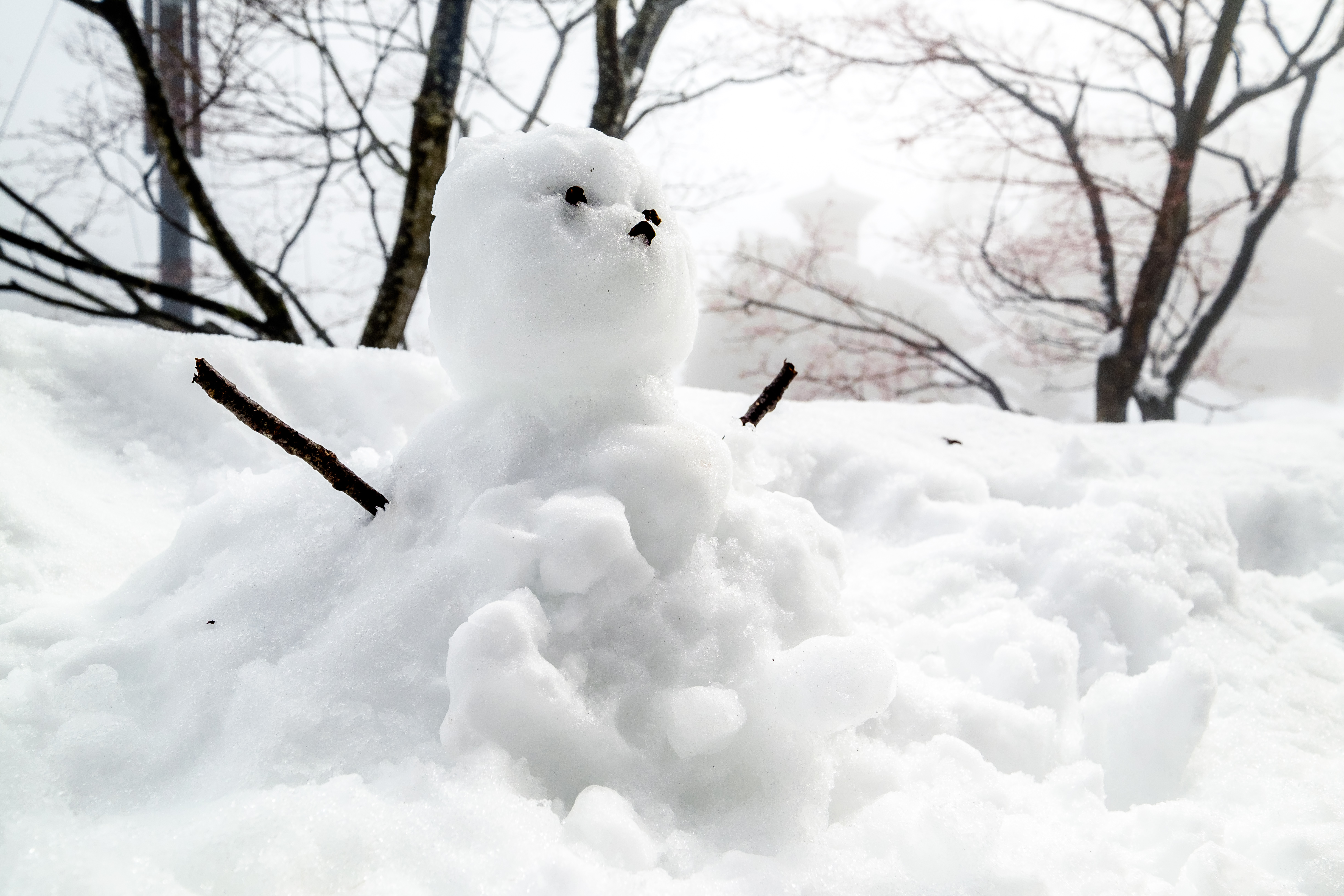 回程看到可愛的雪人，幫他補上一些雪維持狀態。