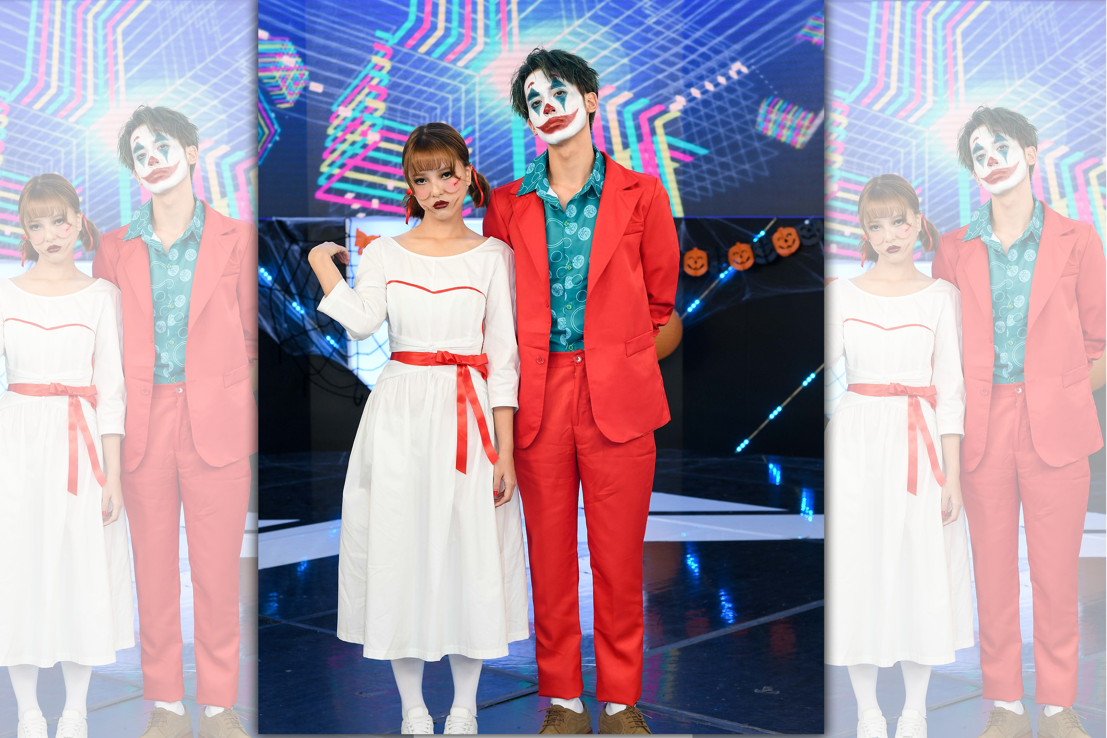 小樂（吳思賢）在粉絲見面會上扮起小丑，項婕如扮安娜貝爾。（三立提供）