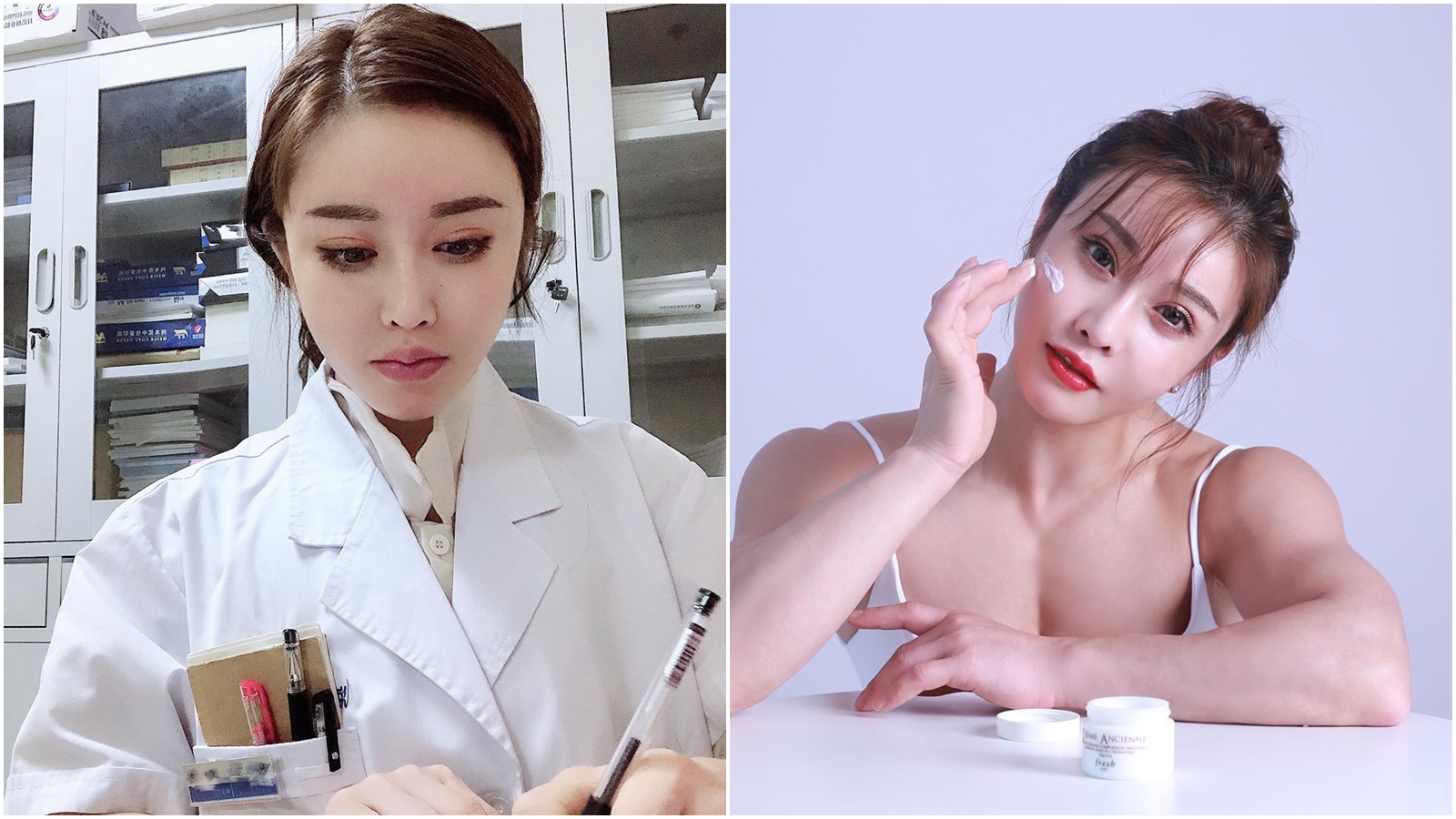 女中醫師袁合榮美艷長相下擁有結實身材。（合成圖，翻攝袁合榮Instagram）