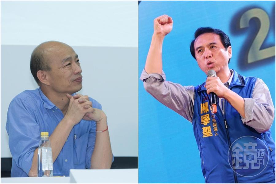 國民黨立委陳學聖（右圖）昨（31日）替韓國瑜（左圖）助選，竟提到韓國瑜去加油站借廁所，這就是他的魅力所在。