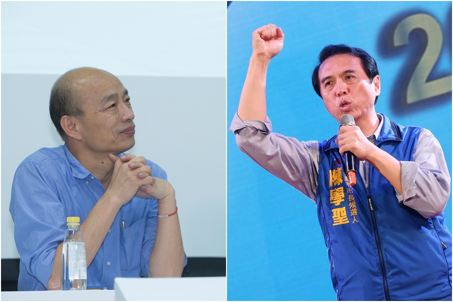 國民黨立委陳學聖（右圖）昨（31日）替韓國瑜（左圖）助選，竟提到韓國瑜去加油站借廁所，這就是他的魅力所在。