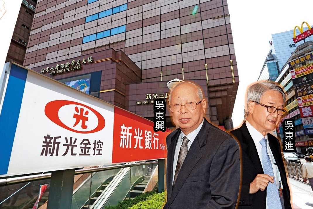 新光三越董座吳東興（小圖左）今年突然大動作加碼買股新光金；新光金董座吳東進（小圖右）因插旗新光三越失利，惹毛堂哥吳東興。（右下圖中央社）