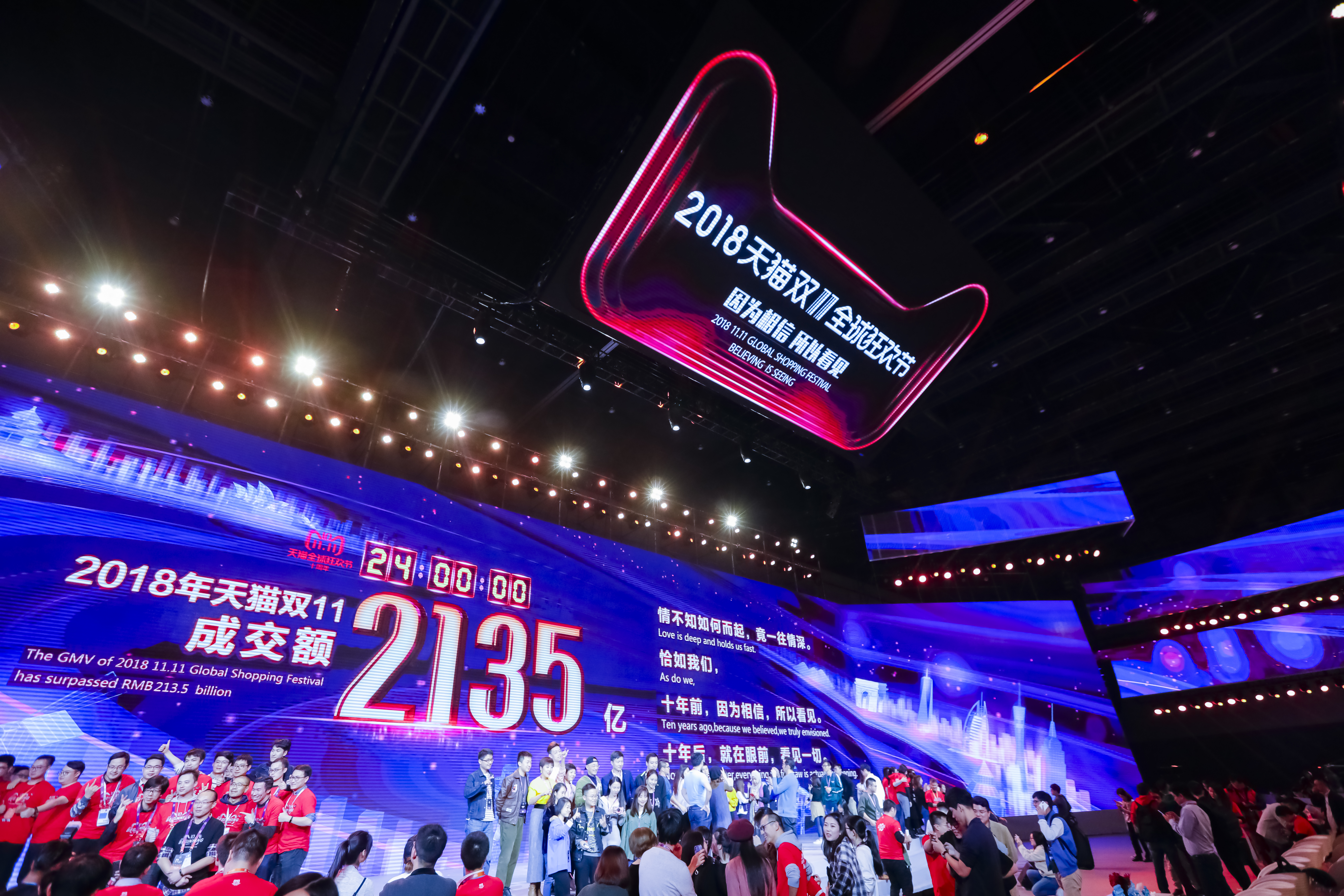 去年天貓雙11購物節單日交易額衝破9000億元，比老字號的黑色星期五購物節業績多了4.8倍。（東方IC）