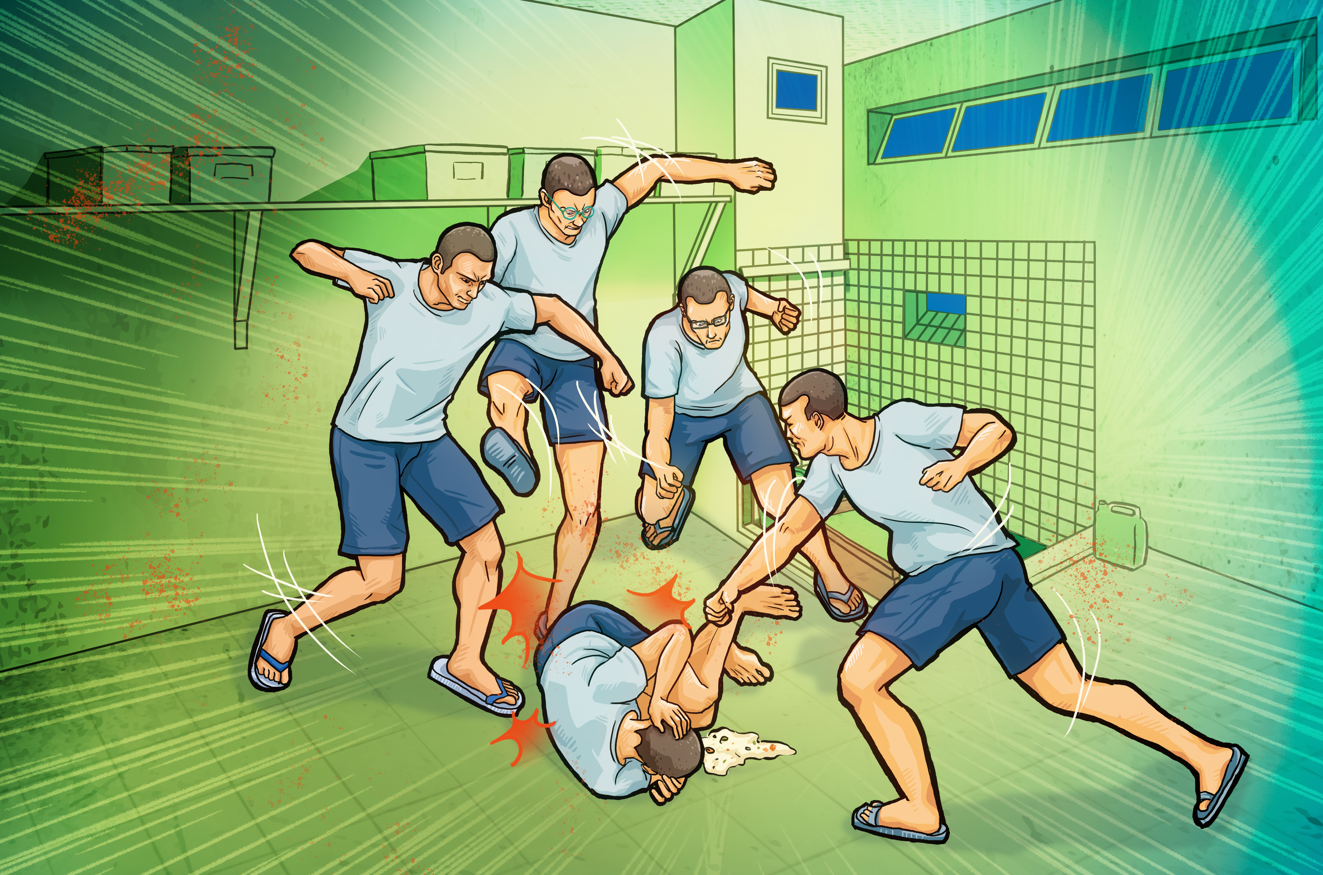 陳瑞卿在違規房與獄友肢體衝突，晚餐後不久，突然倒地嘔吐、送醫不治。