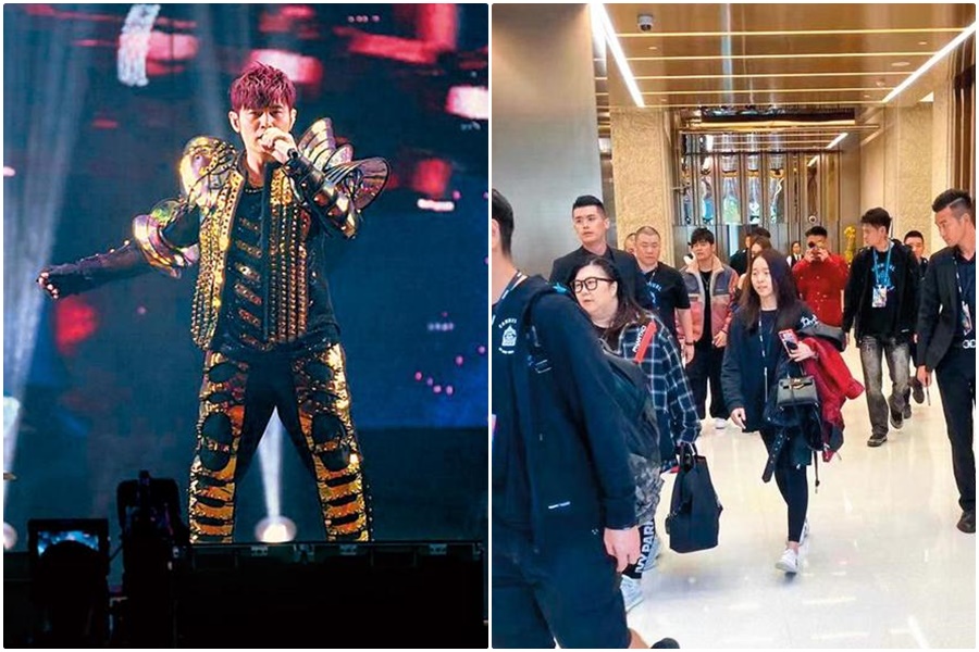 周杰倫只要公開露臉，身邊至少有4位保鑣貼身保護，加上工作人員排場驚人。（左圖：杰威爾提供，右圖：讀者提供）